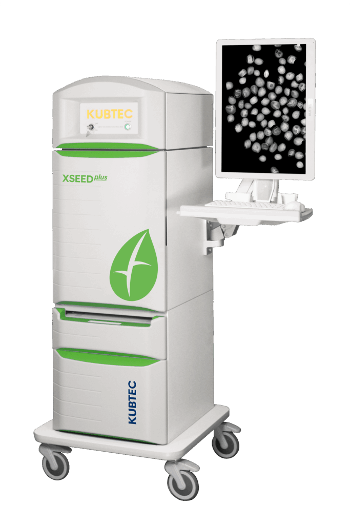KUBTEC XSEED Plus X-ray imaging system for seed analysis, showing a seed radiograph on screen
